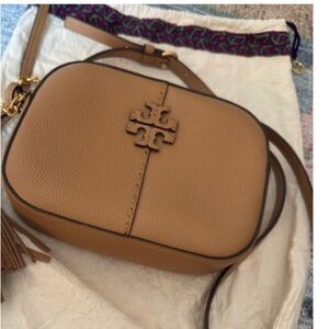 Tory Burch Pebbled Leather Crossbody in Tan with Tassel